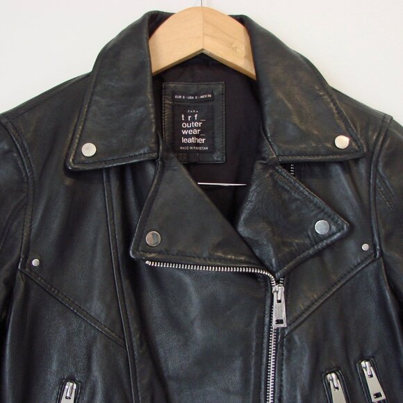 ZARA Black Faux Leather Moto Jacket Bomber Zippers Soft Size Small - Picture 3 of 12